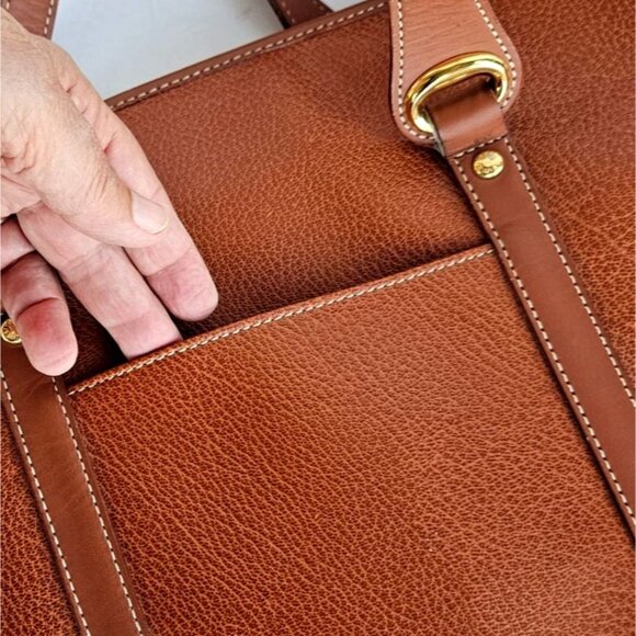 Vintage 1990s Marie Claire Cognac Leather Shoulder Tote Bag w/ Gold Hardware - Picture 7 of 14